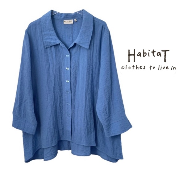Habitat Tops Habitat Lagenlook Blue Button Back 34 Sleeves Shirt Sz